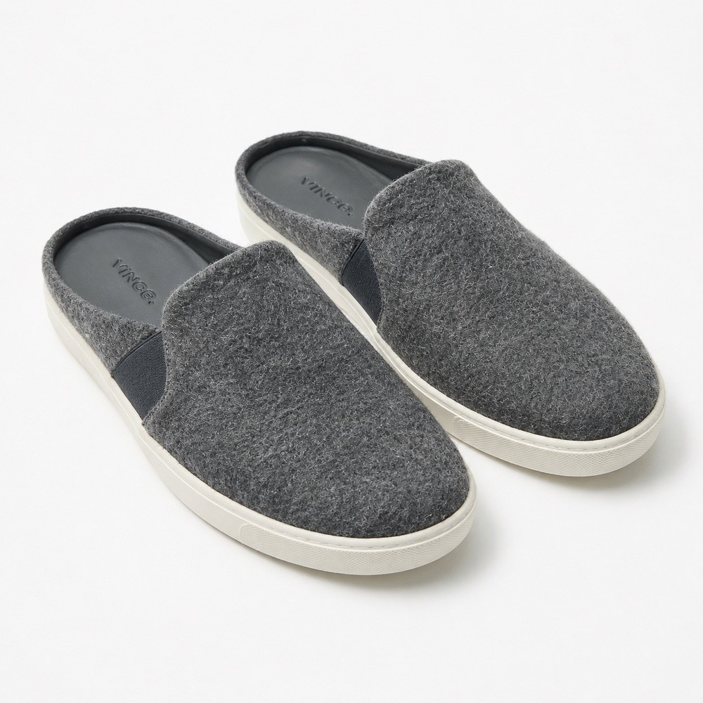 Vince Blair Wool Felt Slip On Slide Platform Mule Sneakers Luxury Fall Grey 10M